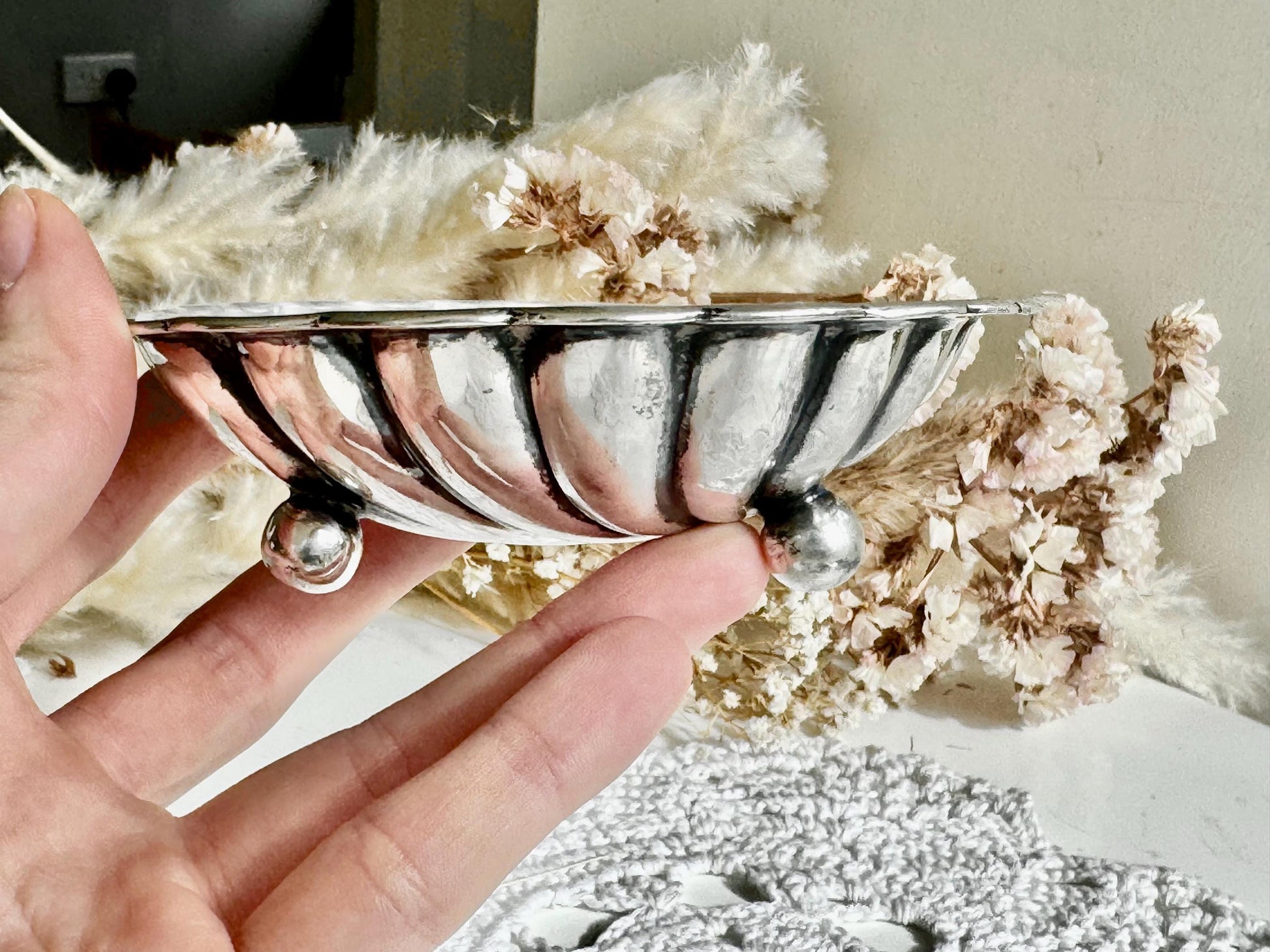 Vintage silver plate EPNS glass line shell Butter Dish antique silver plated seashell tray