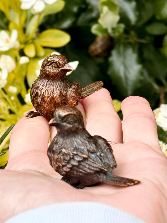 Adorable lifelike bronze little chick birds statue, metal birdie figurine, adorable gift for bird lovers, st. valentine's day gift