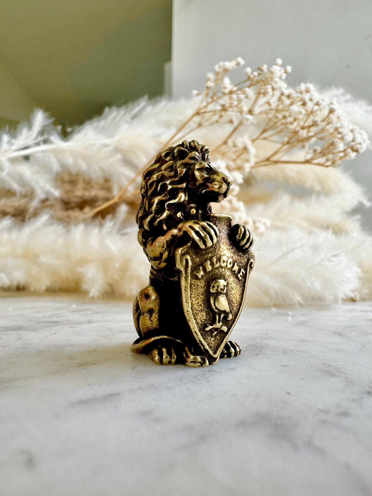 Traditional Style Solid Brass Lion Figurine, King Lion Casting, Decorative Collectible Brass Statue, Welcome Home Lion Decor Accent