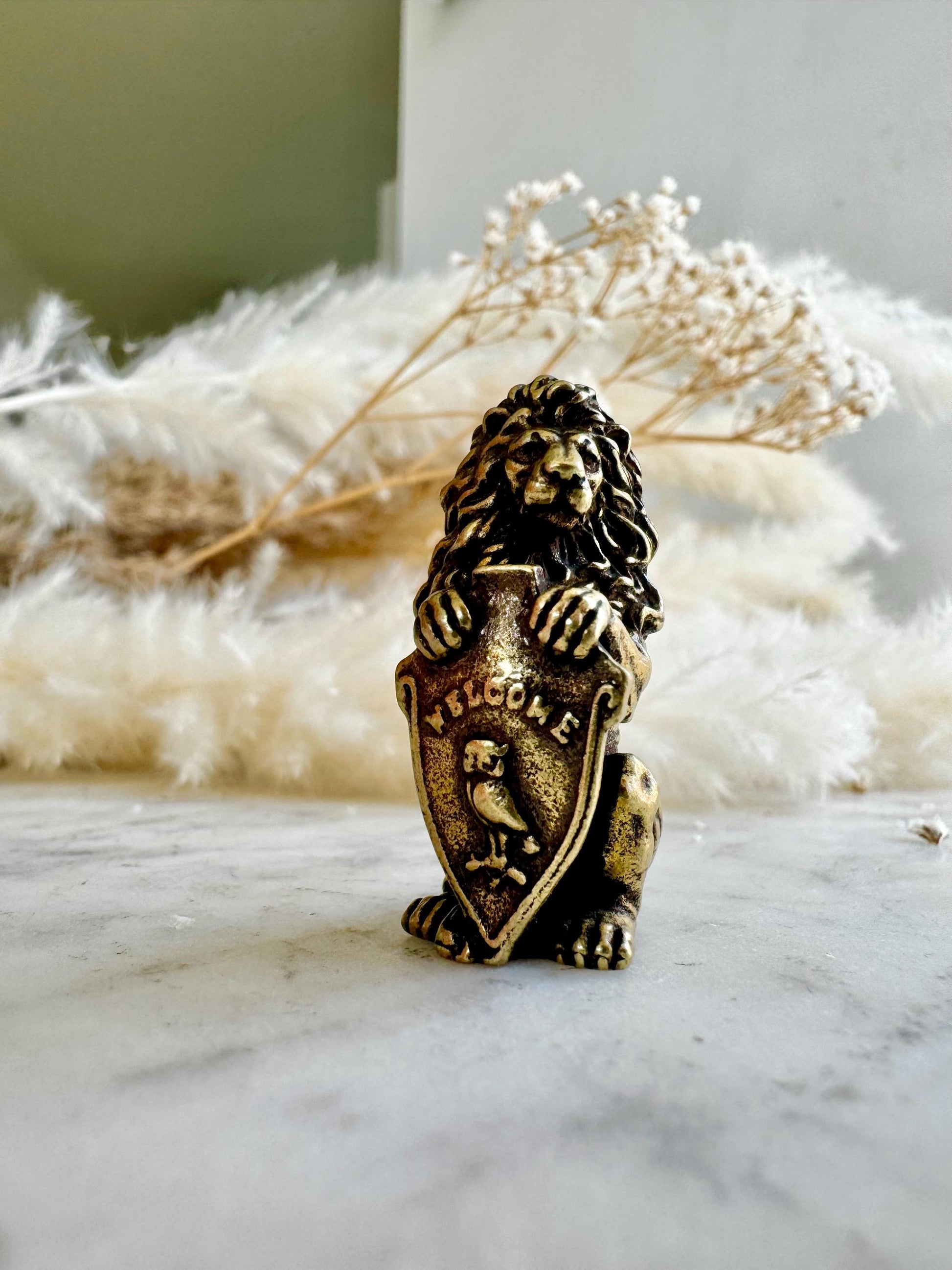 Traditional Style Solid Brass Lion Figurine, King Lion Casting, Decorative Collectible Brass Statue, Welcome Home Lion Decor Accent