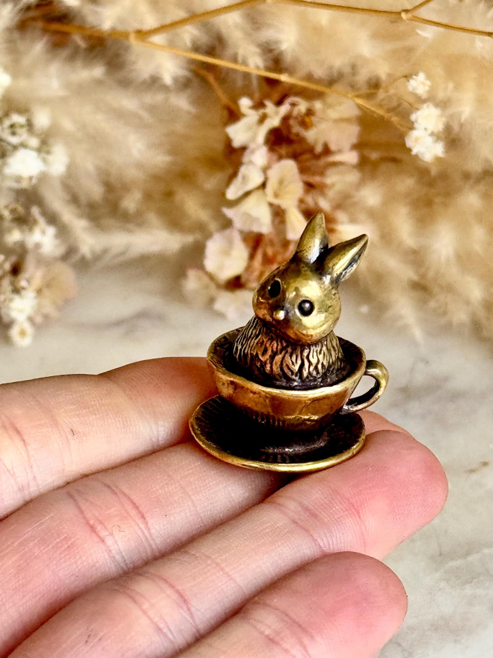 Adorable solid brass kitten in a cup statuette, little metal cat figurine, cute little Persian kitty miniature, thoughtful gift cat lover