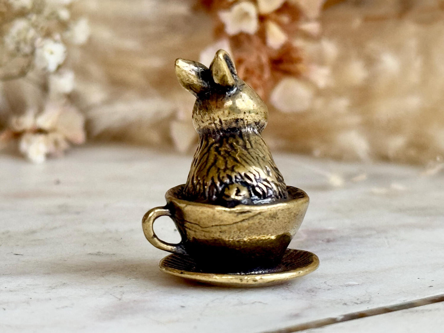 Adorable solid brass kitten in a cup statuette, little metal cat figurine, cute little Persian kitty miniature, thoughtful gift cat lover