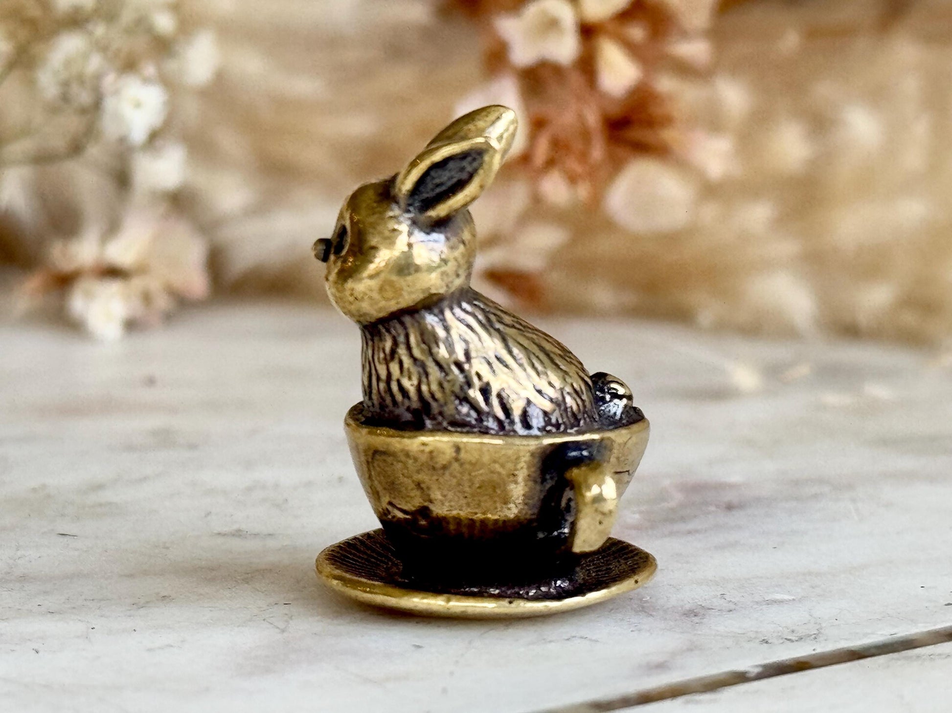 Adorable solid brass kitten in a cup statuette, little metal cat figurine, cute little Persian kitty miniature, thoughtful gift cat lover