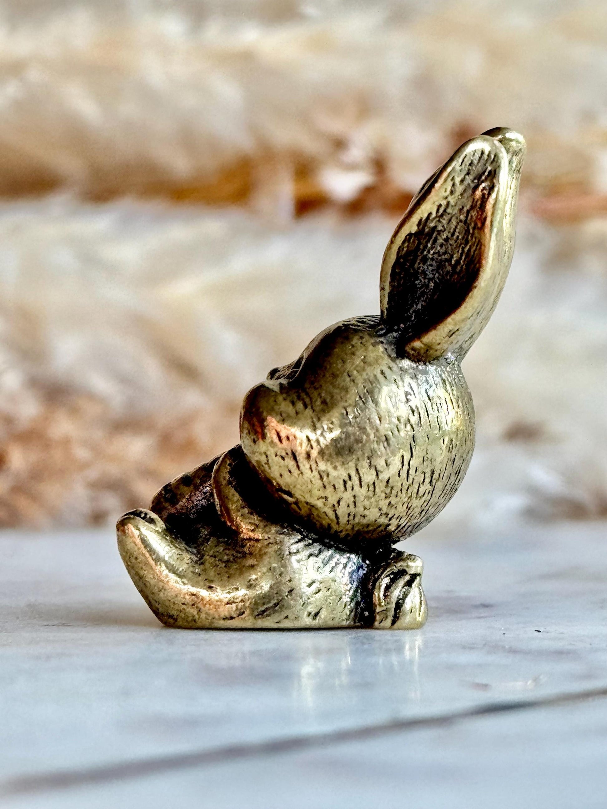 Solid Brass Happy Bunny Figurine, Lifelike Rabbit Sculpture, Cute Bunny Ornament, Collectible Rabbit with Basket, cute Animal Gift