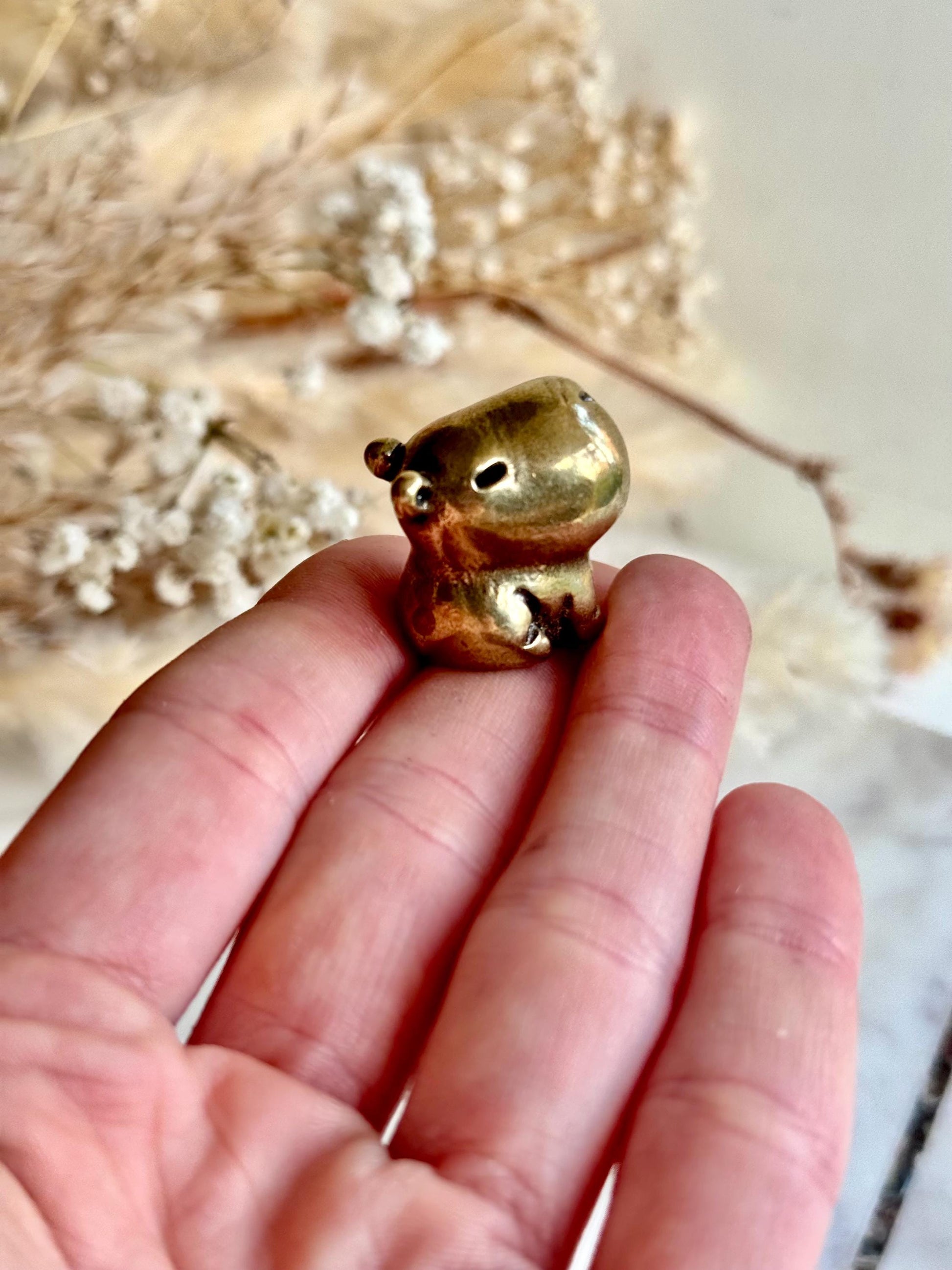 Tiny Brass Capybara, Whimsical Animal Figurine, Treasure Capybara, Cute Capybara Desk Buddy, Unique Gift for Collectors