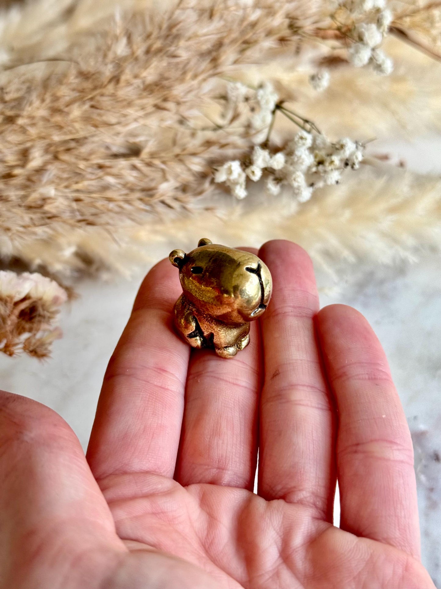 Tiny Brass Capybara, Whimsical Animal Figurine, Treasure Capybara, Cute Capybara Desk Buddy, Unique Gift for Collectors