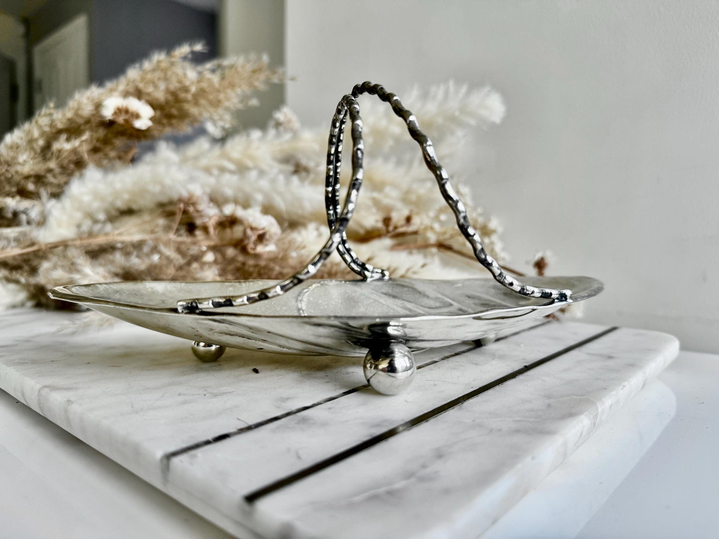 Antique English Silver Plate and Frosted Glass Oyster Shell Pickle Dish, Shell Butter Dish with a Butter Knife