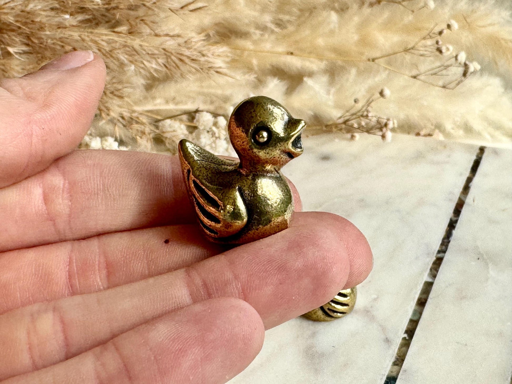 Style Duck miniature, solid brass little bird figurine, Couple of ducks miniature gift, Desktop ornament, Bath Duck statuette