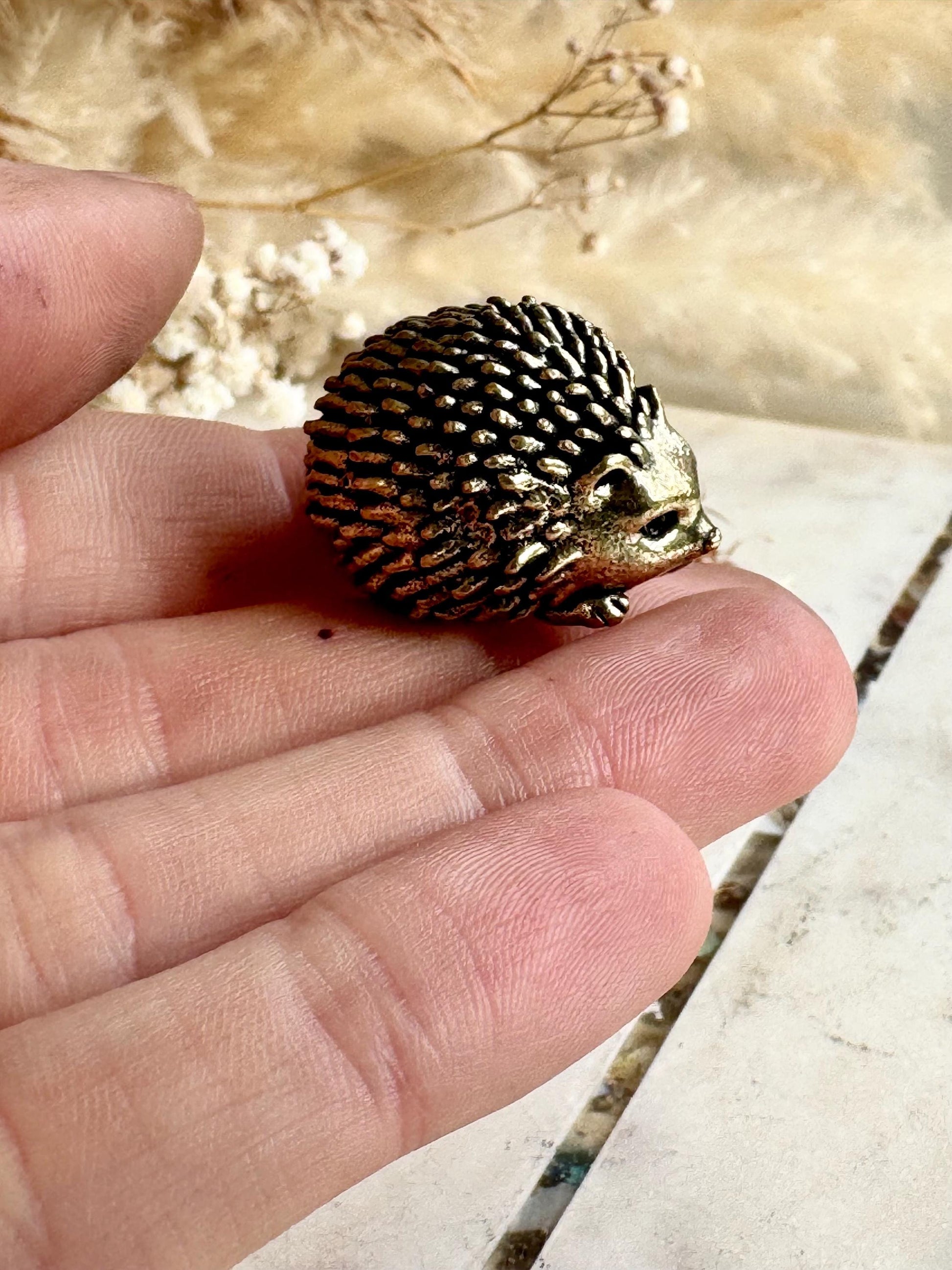 Cute Hedgehog miniature, solid brass hedgehog figurine, Forest animal, Little hedgehog statuette