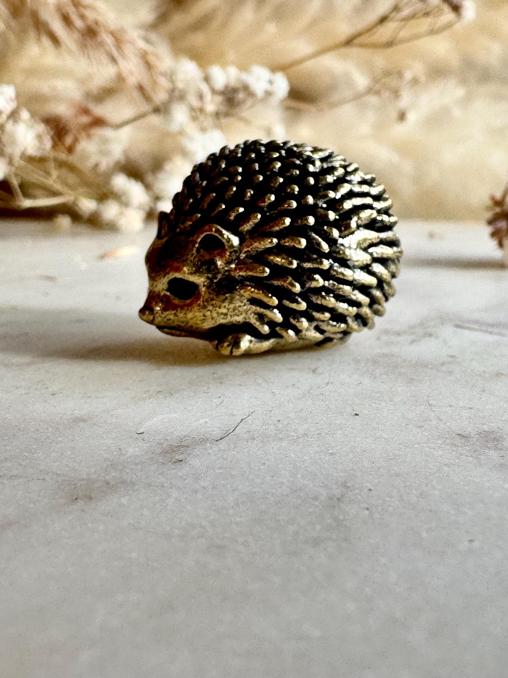 Cute Hedgehog miniature, solid brass hedgehog figurine, Forest animal, Little hedgehog statuette