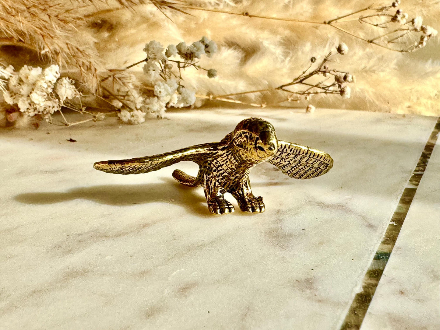 Solid brass parrot figurine, lifelike flying macaw sculpture, exotic bird ornament, detailed brass tropical decor