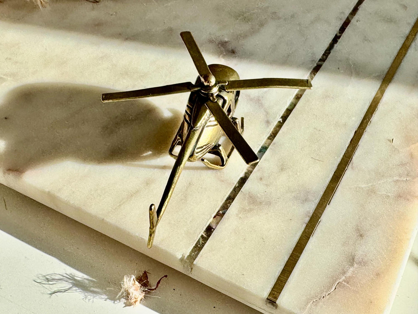 Solid Brass Helicopter Miniature – Rotating Propeller, Retro Aviation Gift, Pilot’s Desk Decor, Collectible Metal Chopper Model