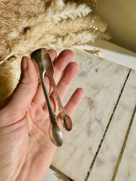 Vintage Silver-Plated Sugar Cube Tongs with Hallmarks, British Antique Tableware, Afternoon Tea party