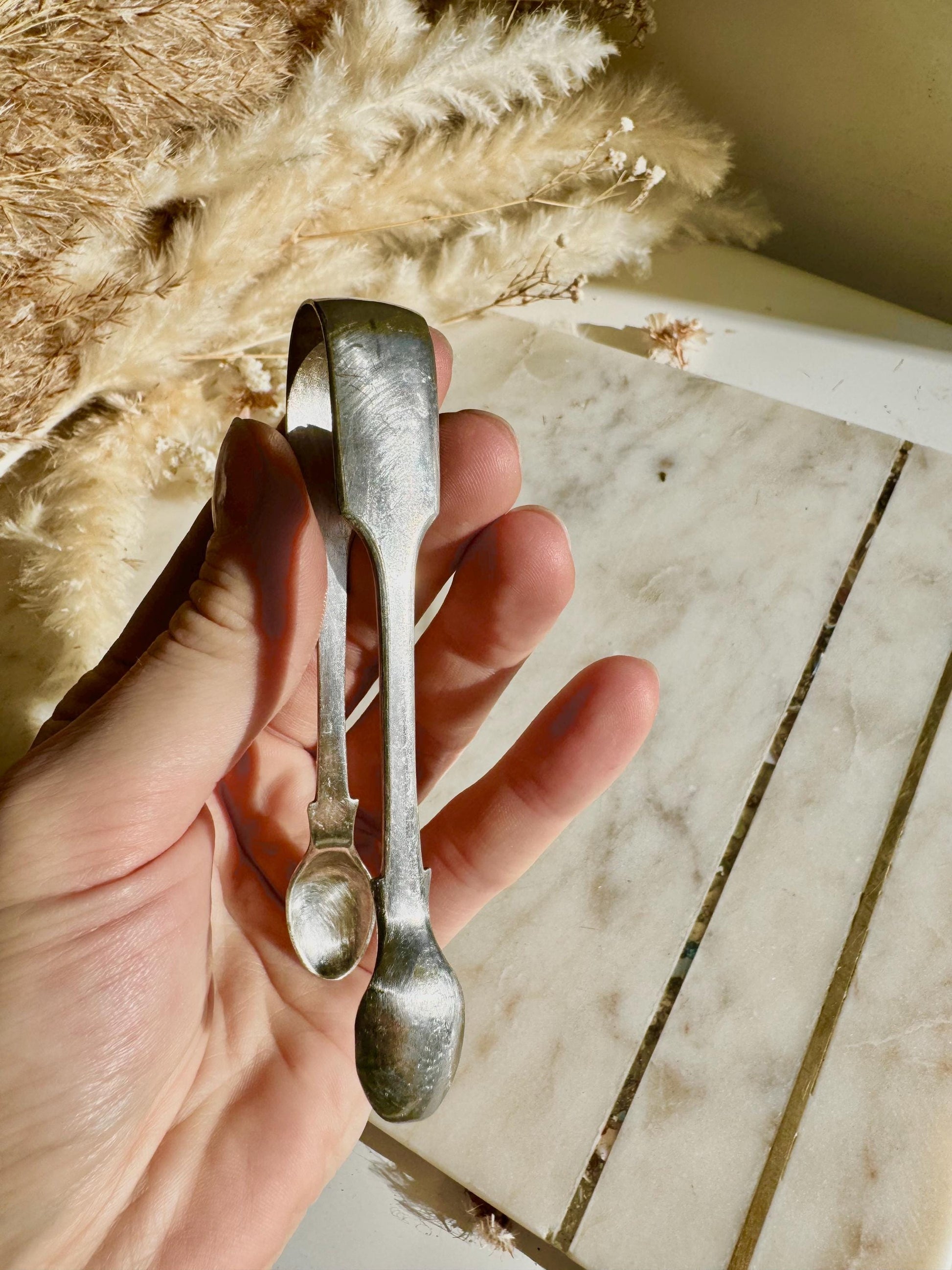 Vintage Silver-Plated Sugar Cube Tongs with Hallmarks, British Antique Tableware, Afternoon Tea party