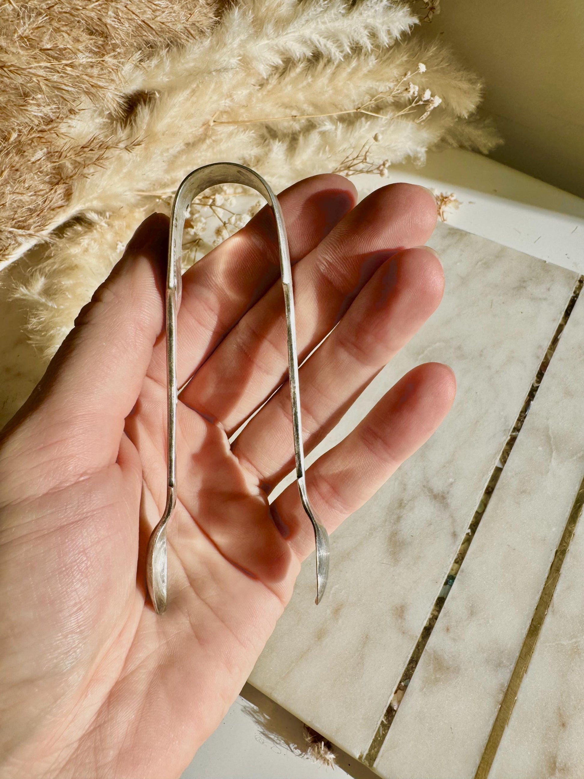 Vintage Silver-Plated Sugar Cube Tongs with Hallmarks, British Antique Tableware, Afternoon Tea party