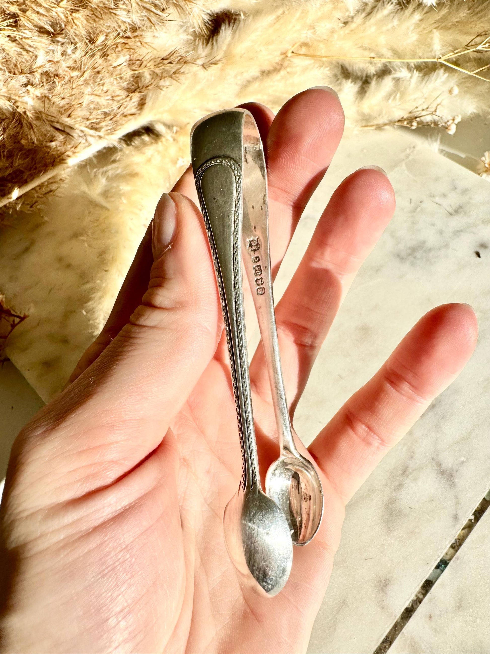 Vintage Silver Sugar Tongs, Ornate British Hallmarked Serving Utensil