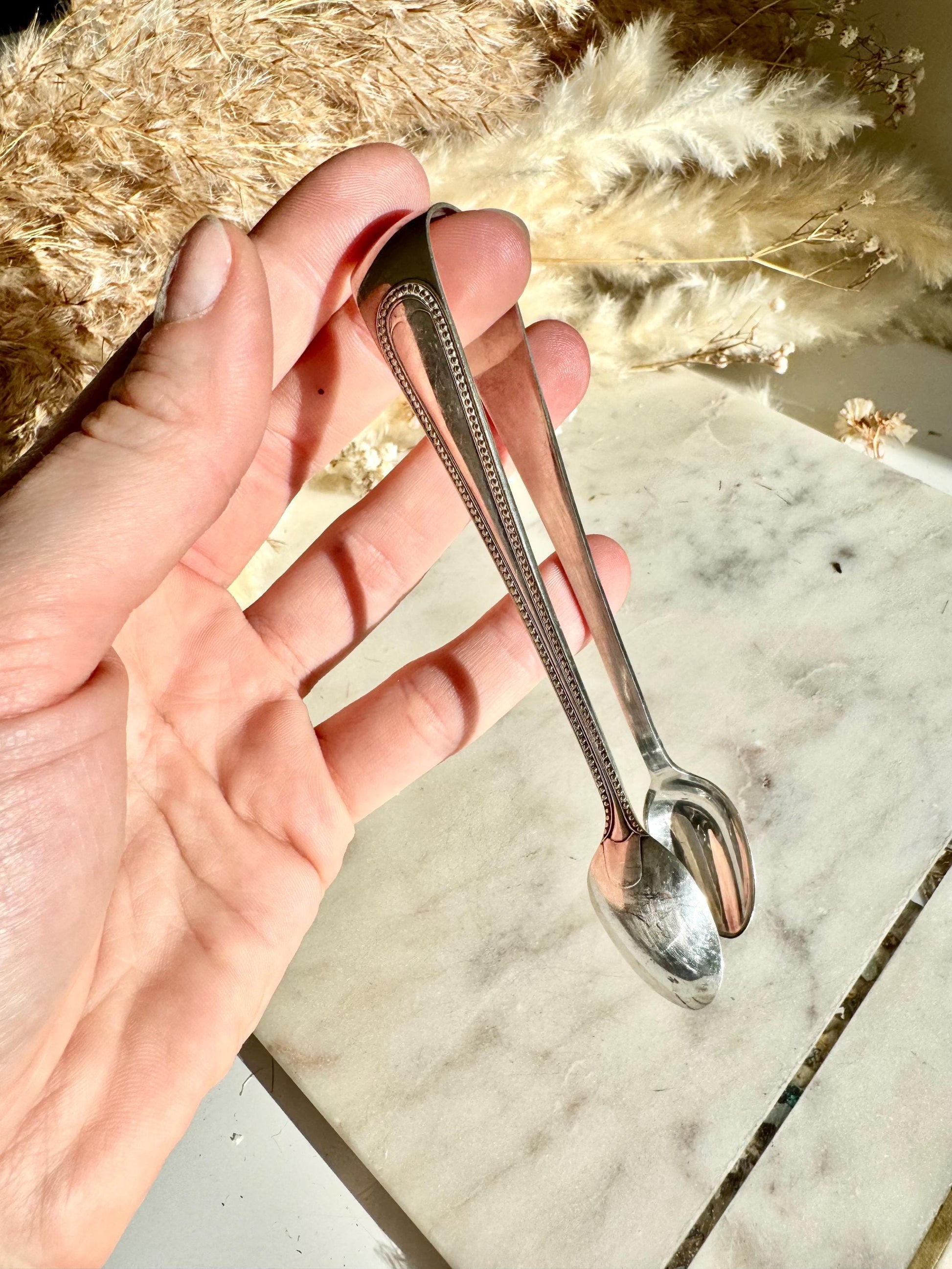 Vintage Silver-Plated Sugar or Ice Cube Serving Tongs with Classic Beaded Edge, Elegant Afternoon Tea AccessoryVintage Silver-Plated Sugar o