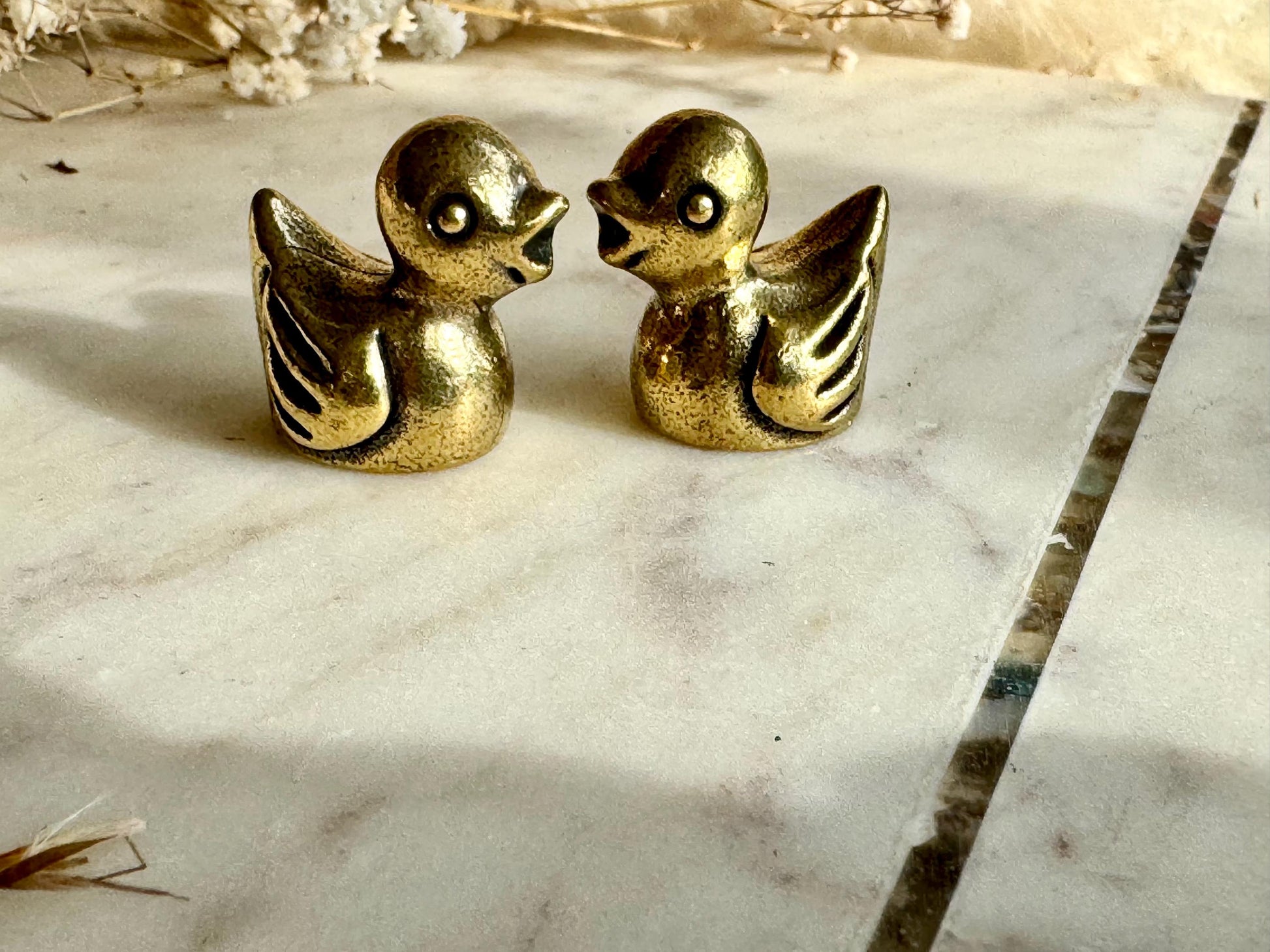 Style Duck miniature, solid brass little bird figurine, Couple of ducks miniature gift, Desktop ornament, Bath Duck statuette