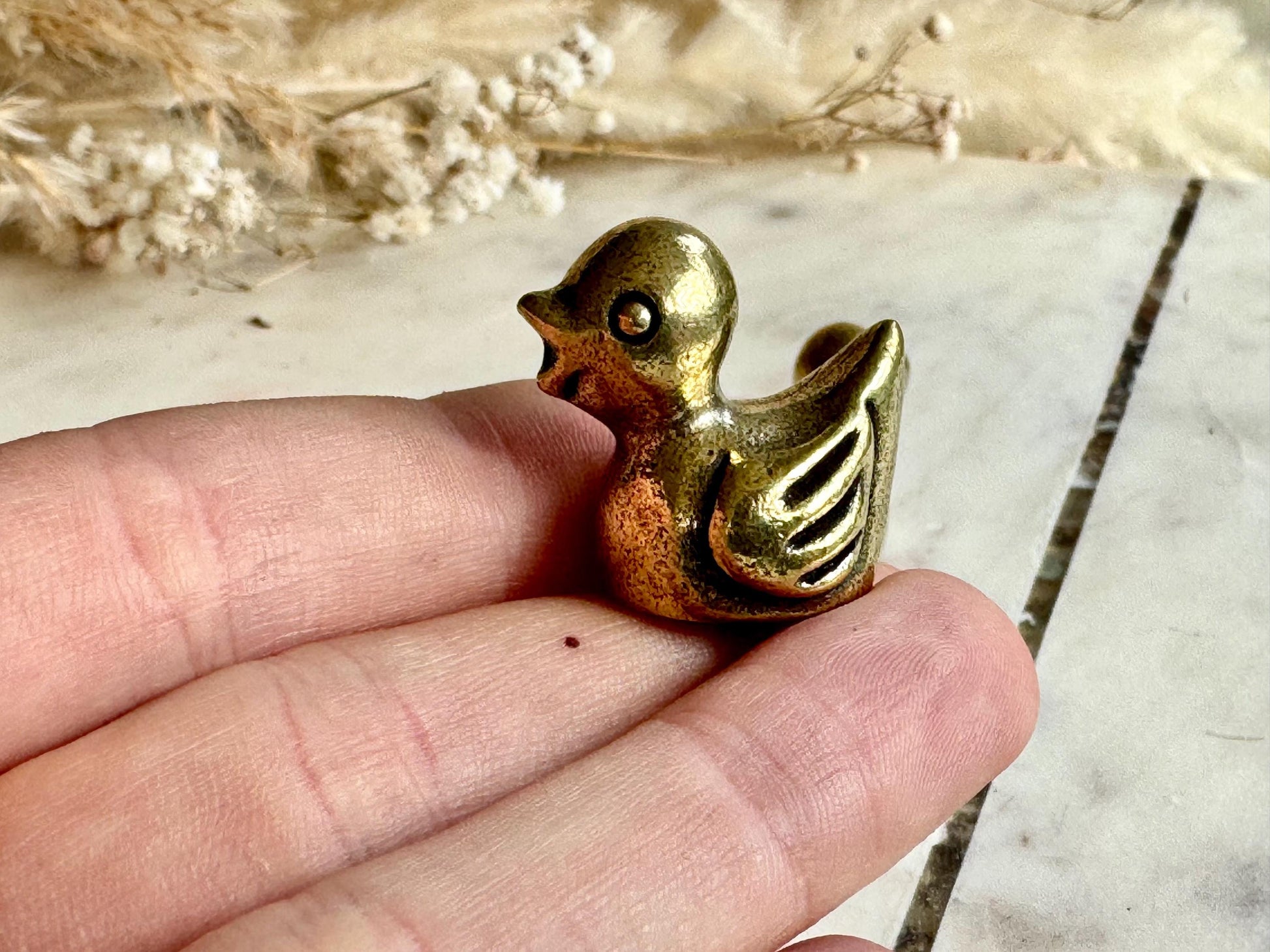 Style Duck miniature, solid brass little bird figurine, Couple of ducks miniature gift, Desktop ornament, Bath Duck statuette