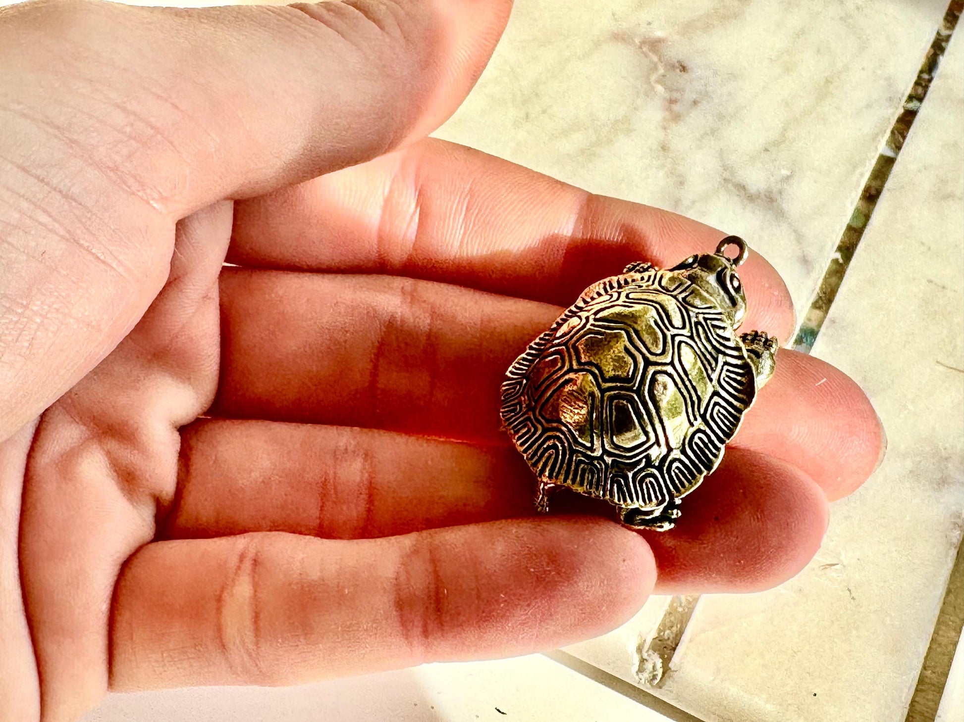 Unique Style Solid Brass Cute Turtle Charm or Keyring with Movable Head and Legs – Realistic Miniature Tortoise Figurine