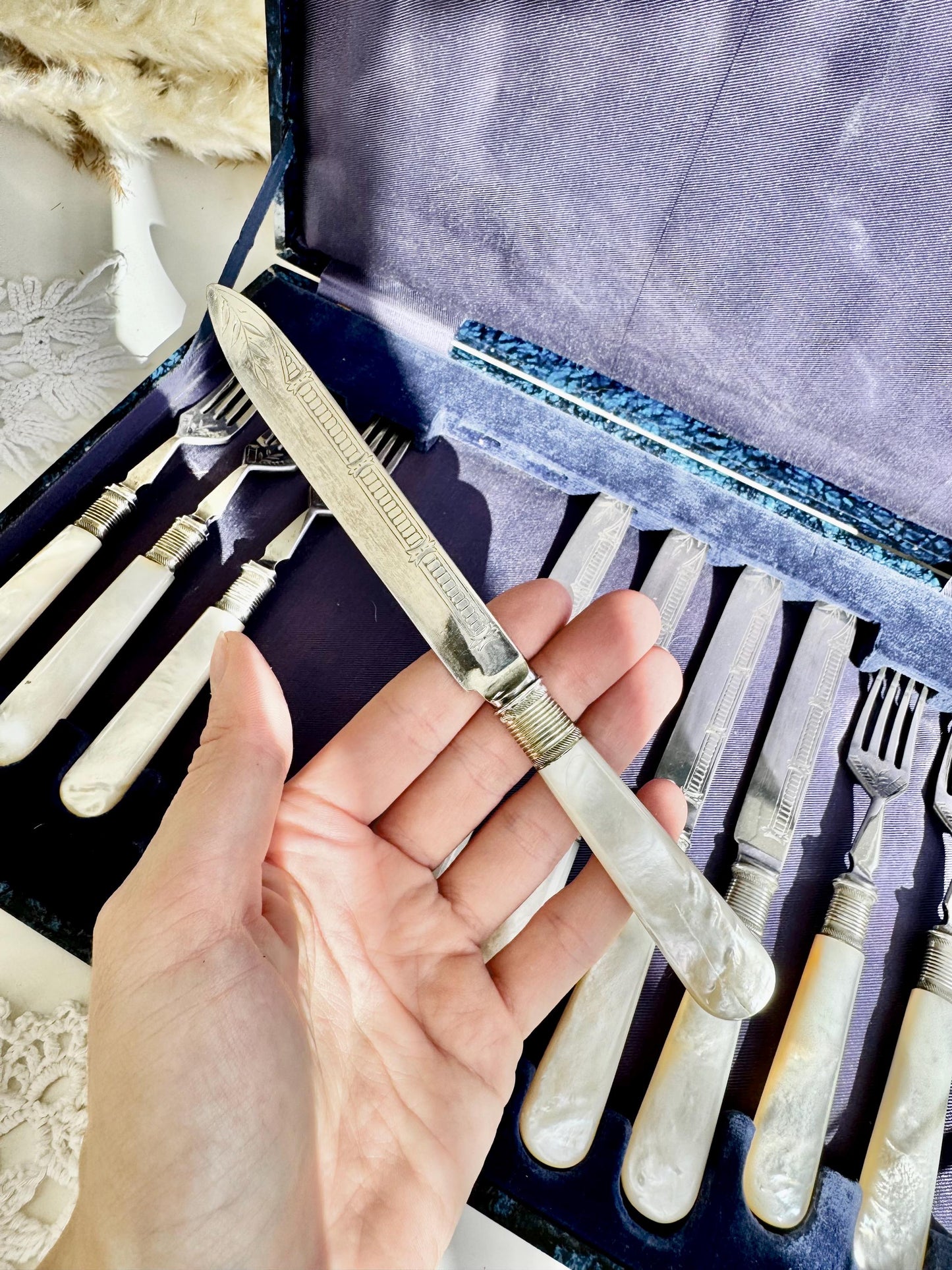Antique English Silver-Plated & Mother-of-Pearl Cutlery Set by Daniel and Arter – Late 19th Century (11 Pieces)