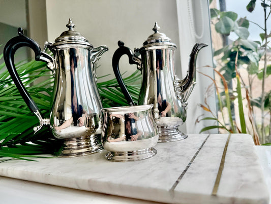 Vintage Walker & Hall Silver Plated Three-Piece Tea and Coffee Set – Made in England
