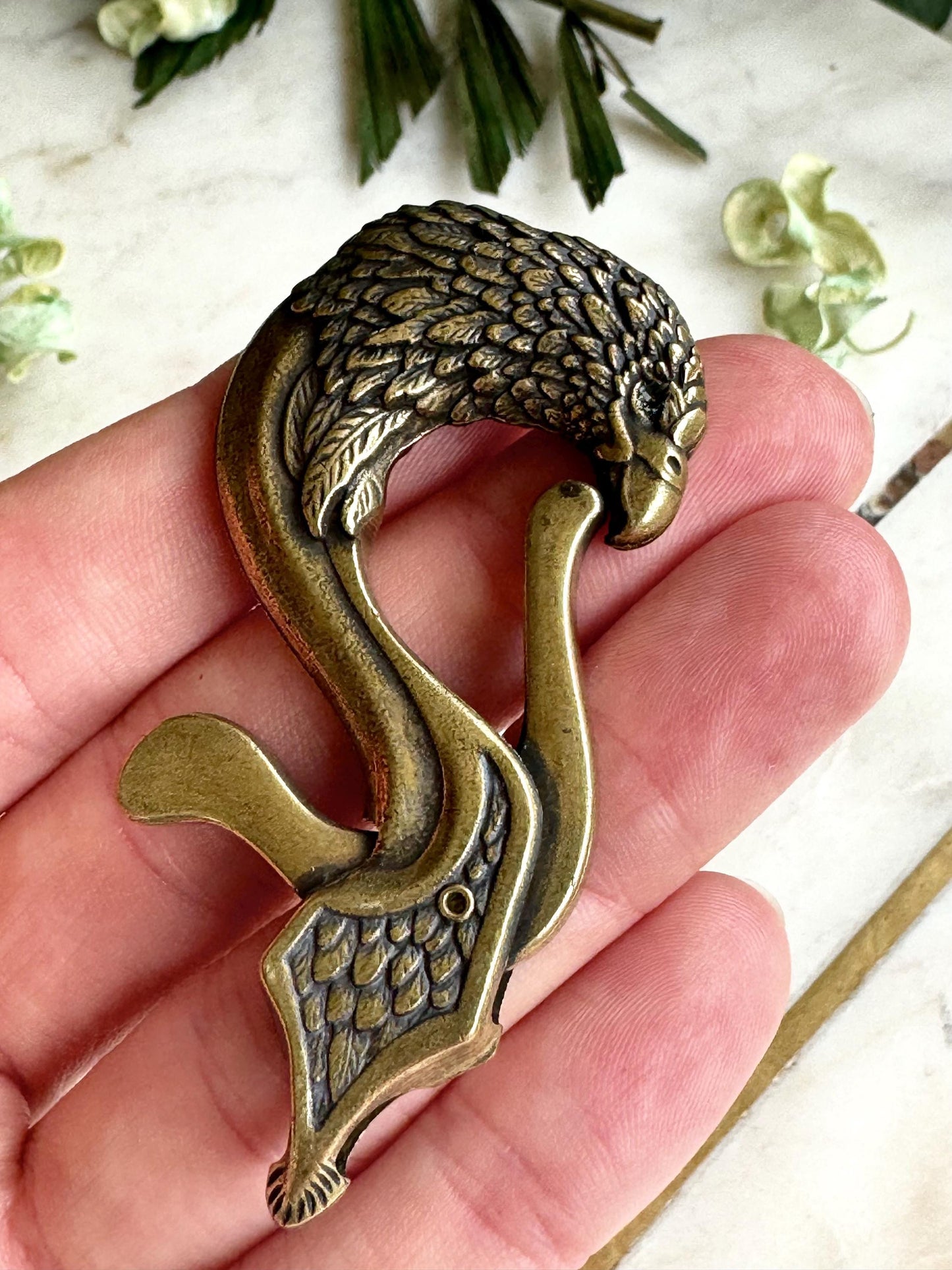 Solid Ornate Brass Eagle-Head Hook Clasp – Decorative Fastener for Belts, Bags, and Leathercraft