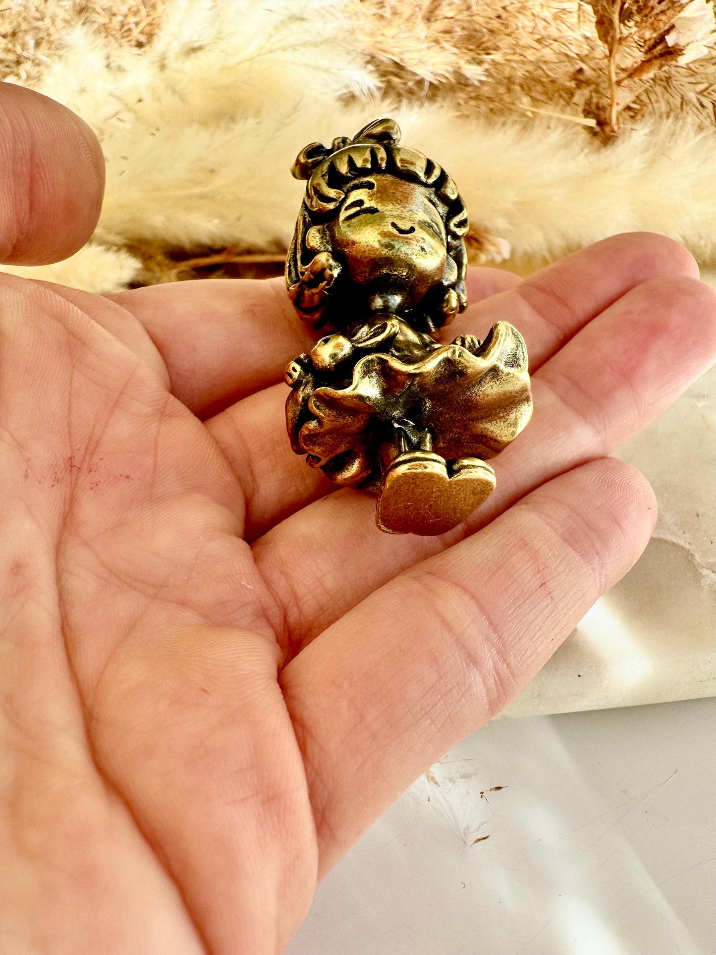 Timeless Love – Brass Figurine Set of a Boy Offering His Heart & a Shy Girl with a Bow, Sweet Couple Sculpture
