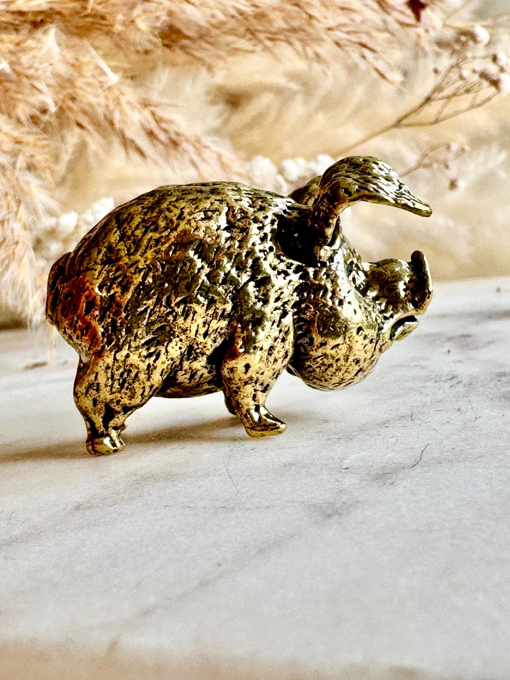 Solid brass Funny Fat Pig Figurine, Cute Fatty Piggy ornament, funny gift