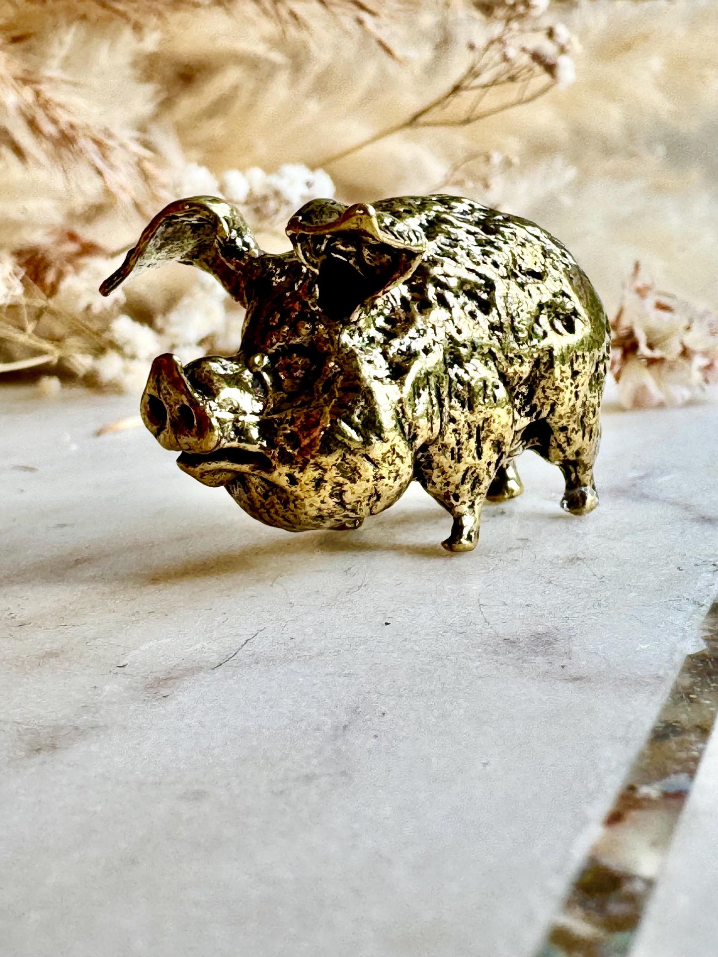 Solid brass Funny Fat Pig Figurine, Cute Fatty Piggy ornament, funny gift