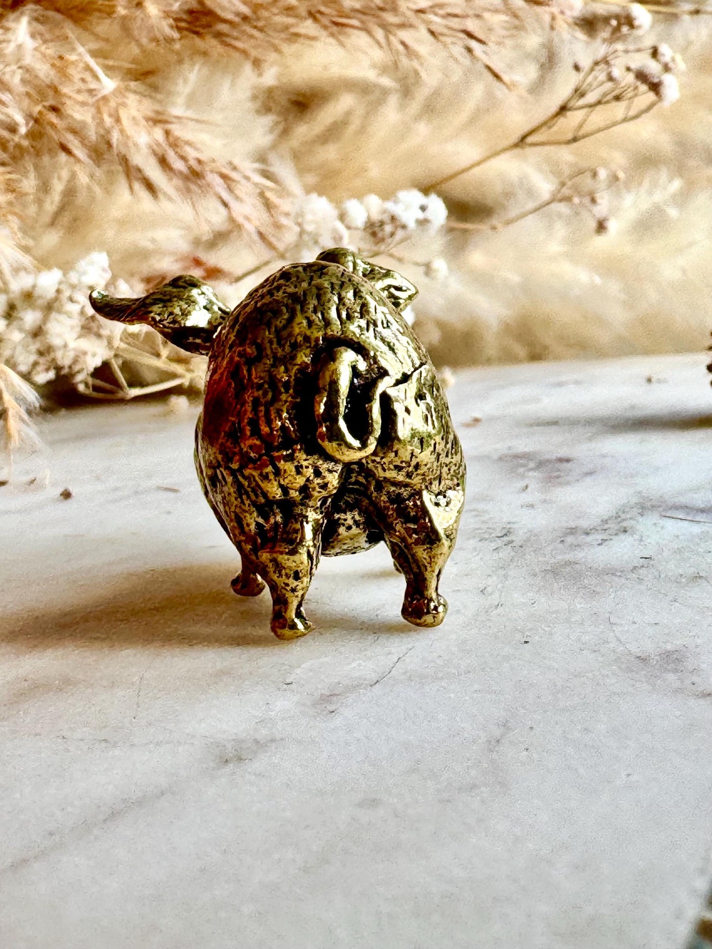 Solid brass Funny Fat Pig Figurine, Cute Fatty Piggy ornament, funny gift