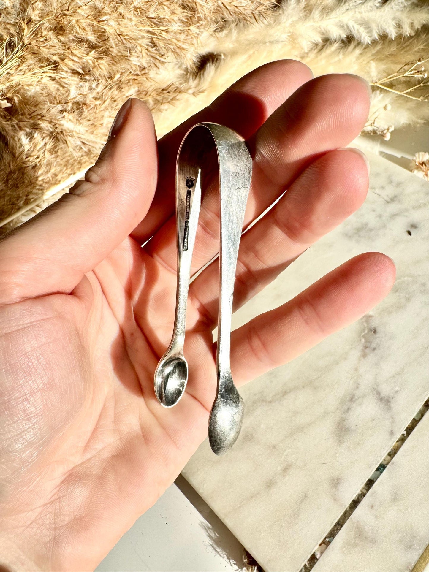 Antique English Silver-Plated Sugar Cube Tongs, Victorian Style Miniature Serving Tongs, British Collectible Tea Accessory