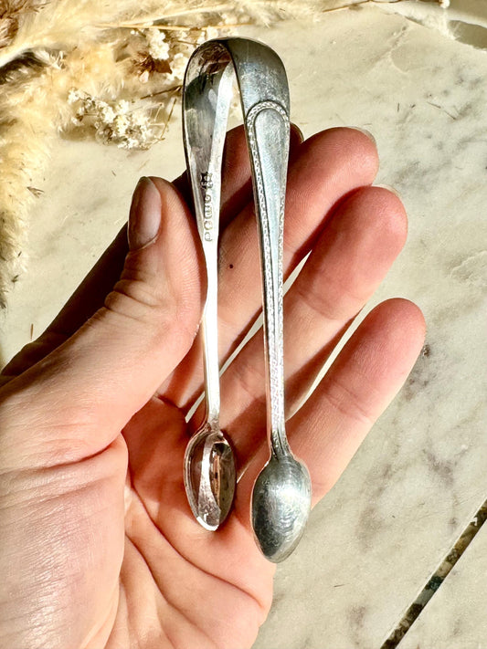 Vintage Silver Sugar Tongs, Ornate British Hallmarked Serving Utensil