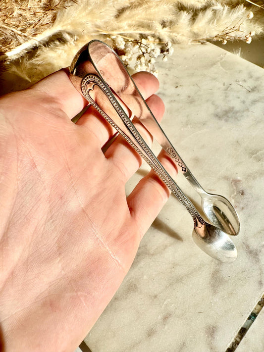 Vintage Silver-Plated Sugar or Ice Cube Serving Tongs with Classic Beaded Edge, Elegant Afternoon Tea AccessoryVintage Silver-Plated Sugar o