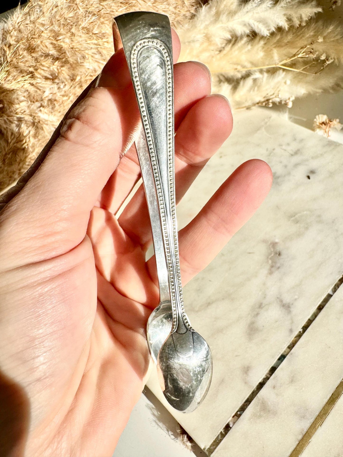Vintage Silver-Plated Sugar or Ice Cube Serving Tongs with Classic Beaded Edge, Elegant Afternoon Tea AccessoryVintage Silver-Plated Sugar o
