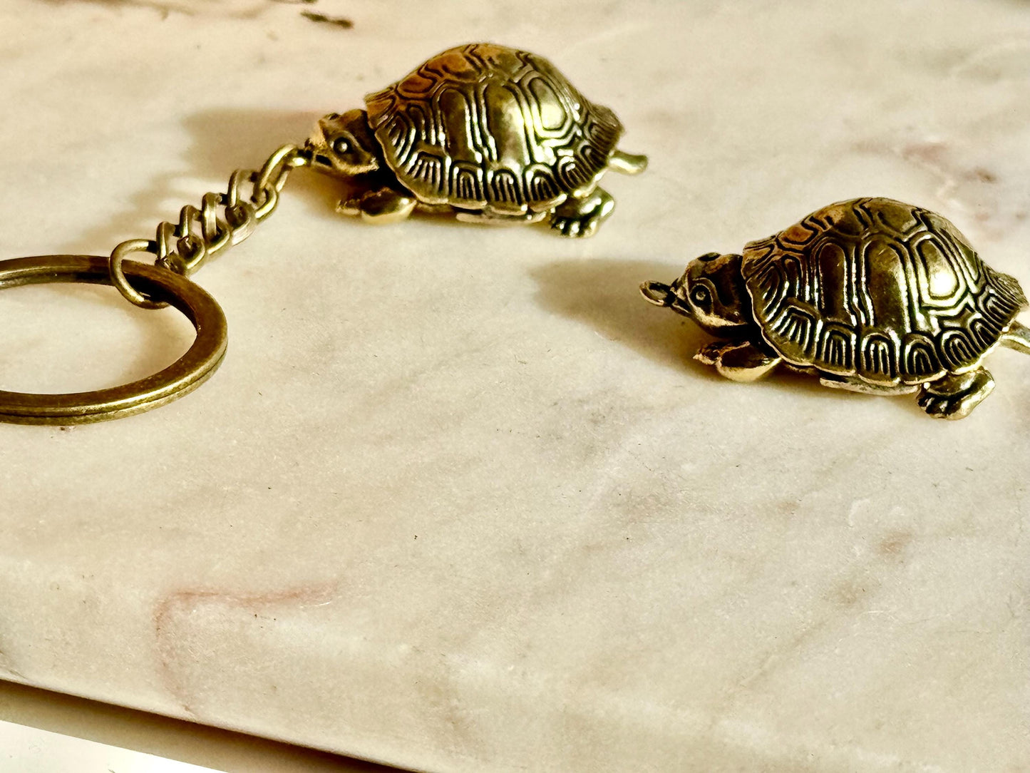 Unique Style Solid Brass Cute Turtle Charm or Keyring with Movable Head and Legs – Realistic Miniature Tortoise Figurine