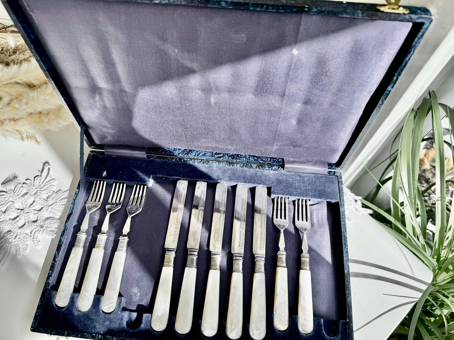 Antique English Silver-Plated & Mother-of-Pearl Cutlery Set by Daniel and Arter – Late 19th Century (11 Pieces)