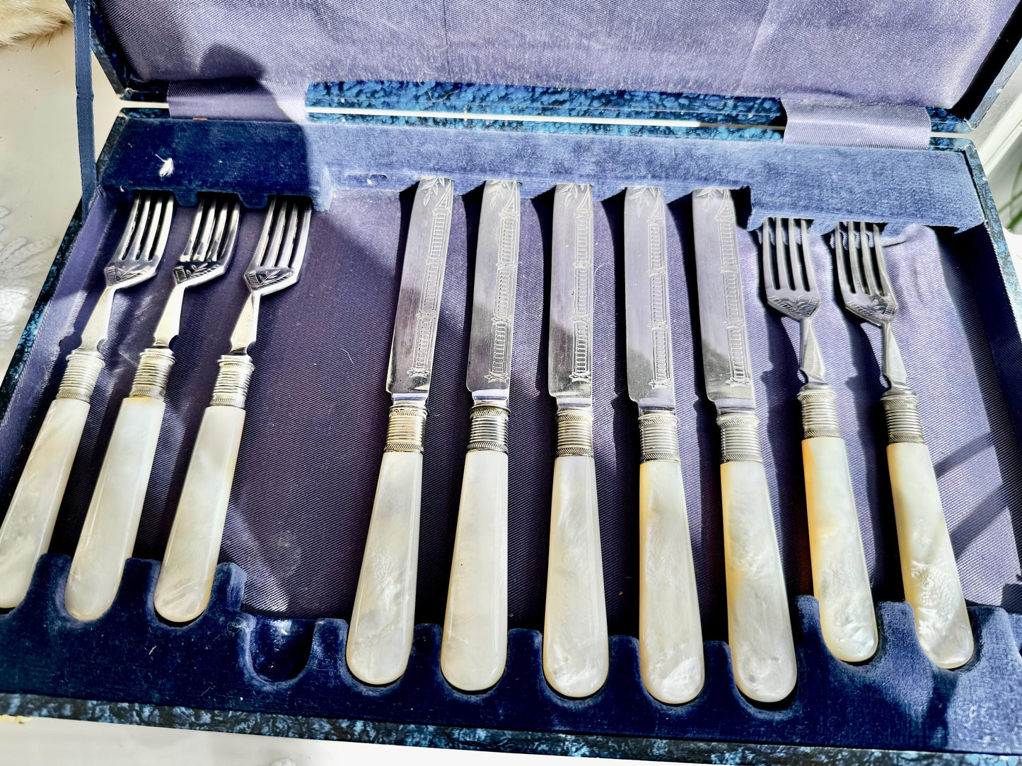 Antique English Silver-Plated & Mother-of-Pearl Cutlery Set by Daniel and Arter – Late 19th Century (11 Pieces)