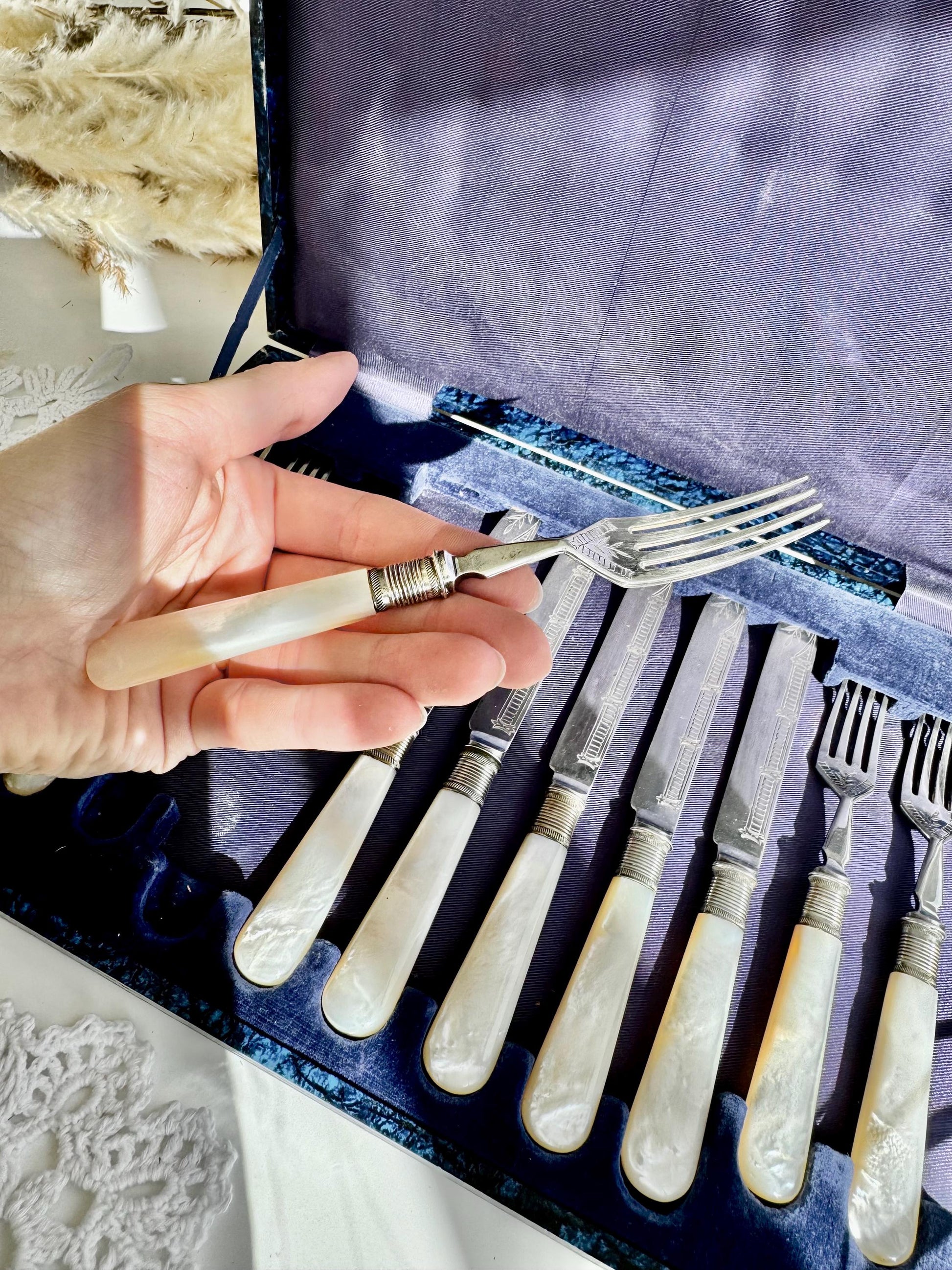 Antique English Silver-Plated & Mother-of-Pearl Cutlery Set by Daniel and Arter – Late 19th Century (11 Pieces)