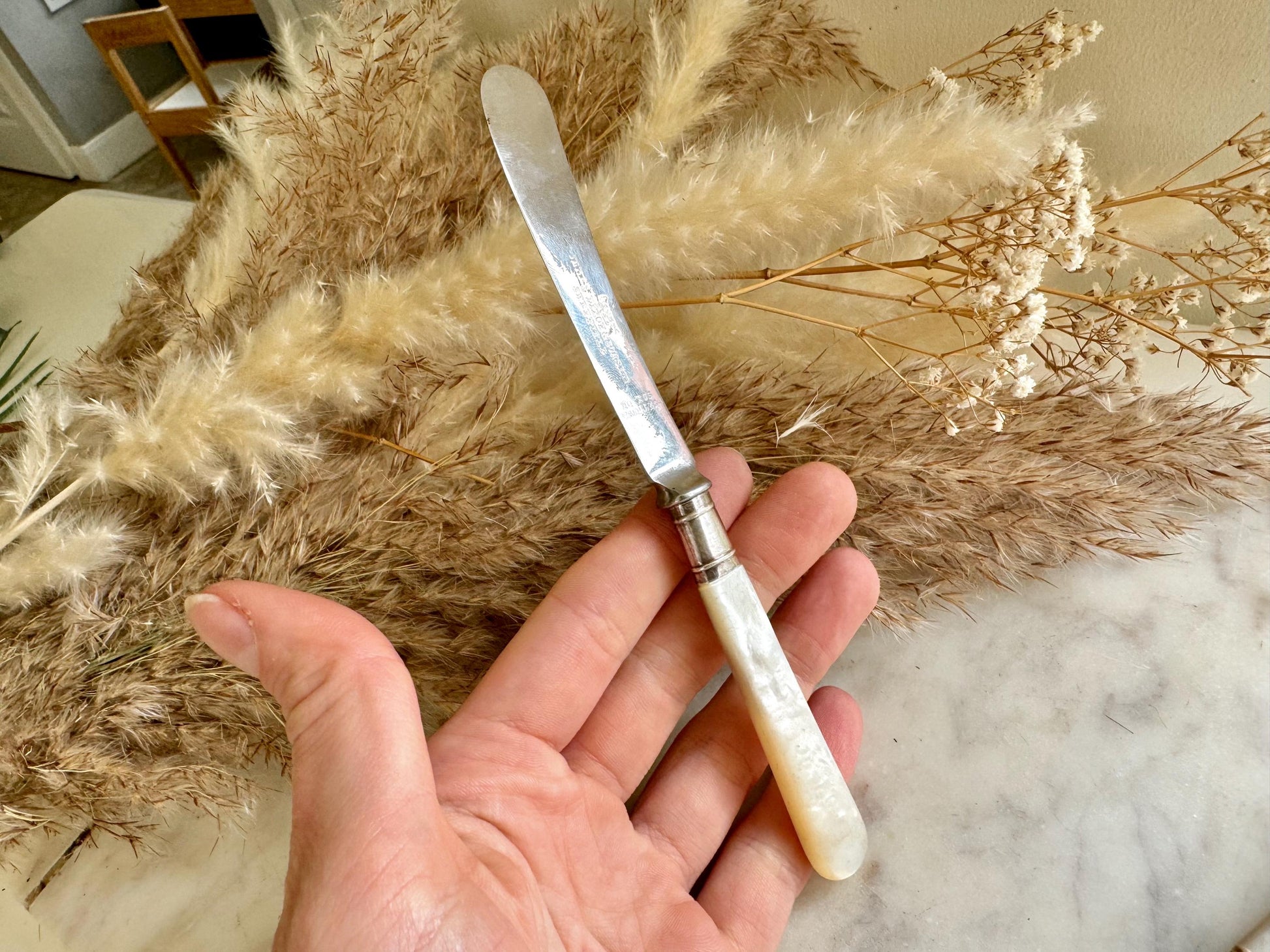 English Set of Five Vintage Mother of Pearl Handled Butter Knives – Mixed Designs