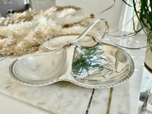 Vintage Silver Plated Hors d’Oeuvres Server with Handle – Made in England by WS&S, English EPNS Silver Plated Three-Part Serving Dish