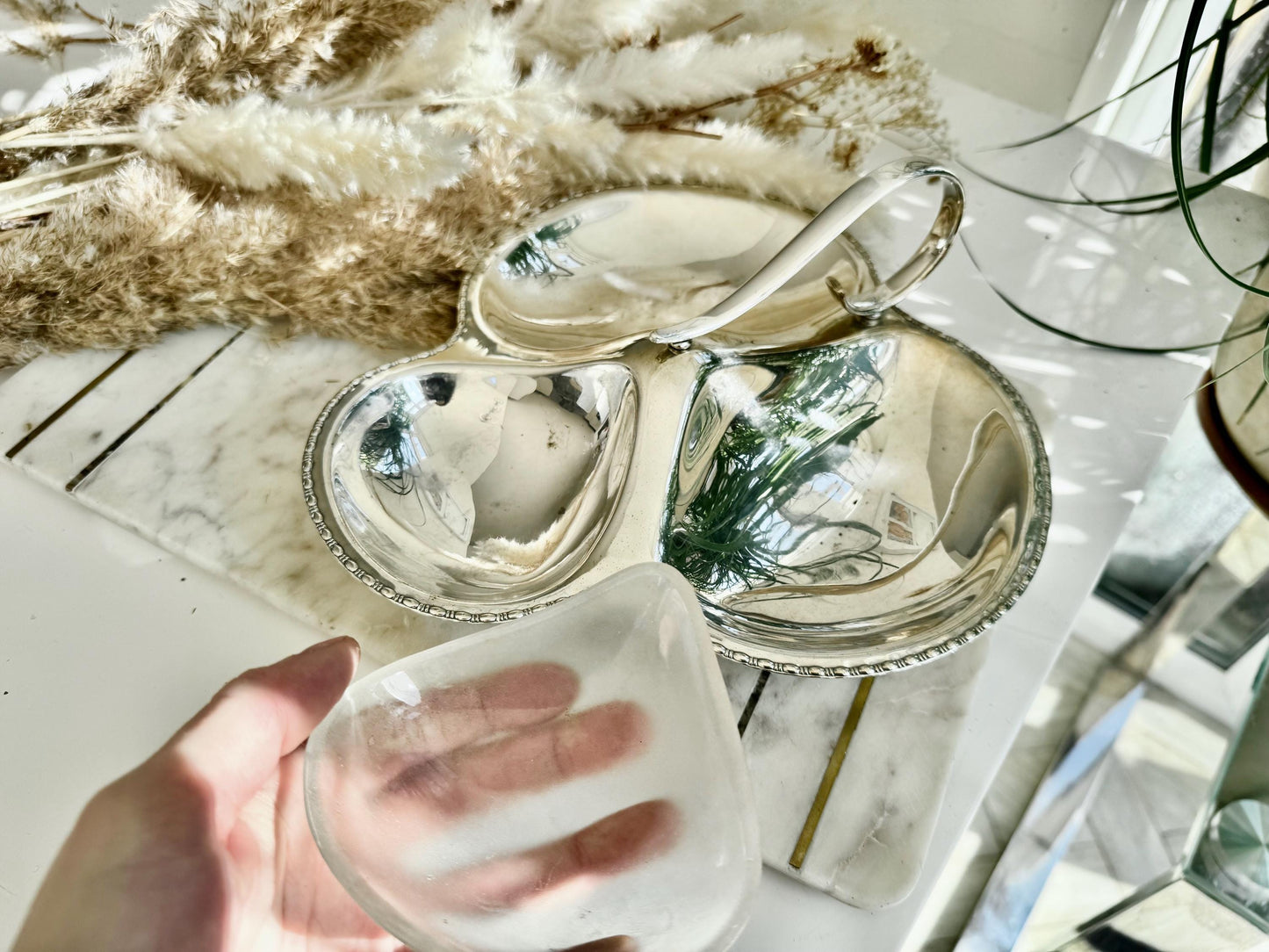 Vintage Silver Plated Hors d’Oeuvres Server with Handle – Made in England by WS&S, English EPNS Silver Plated Three-Part Serving Dish