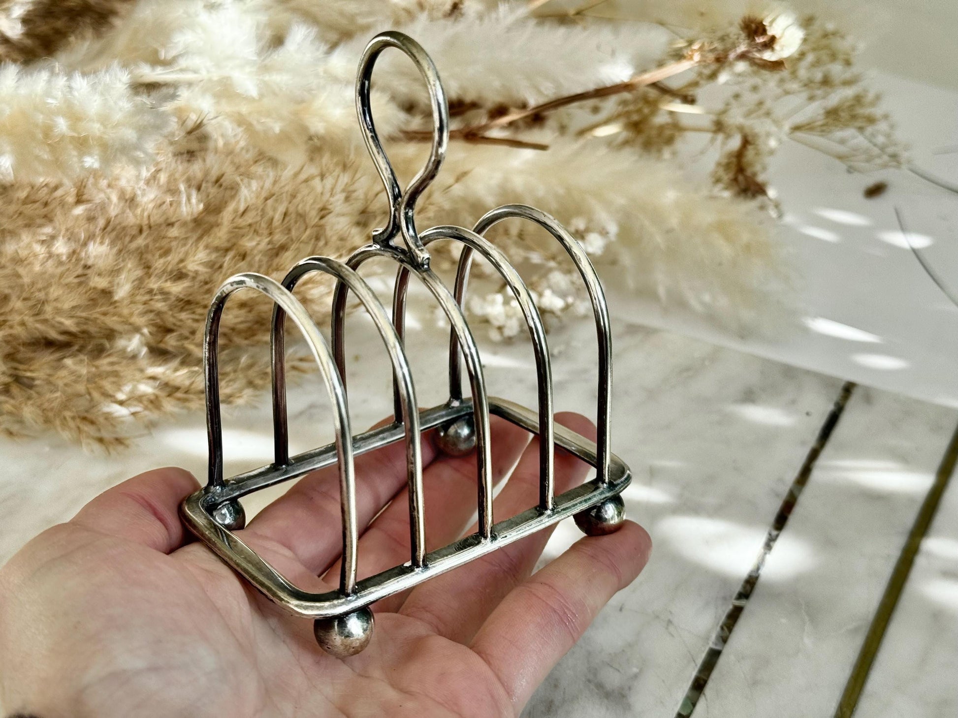 Vintage Silver-Plated Toast Rack by E&R, Five-Bar Arched Design with Ball Feet
