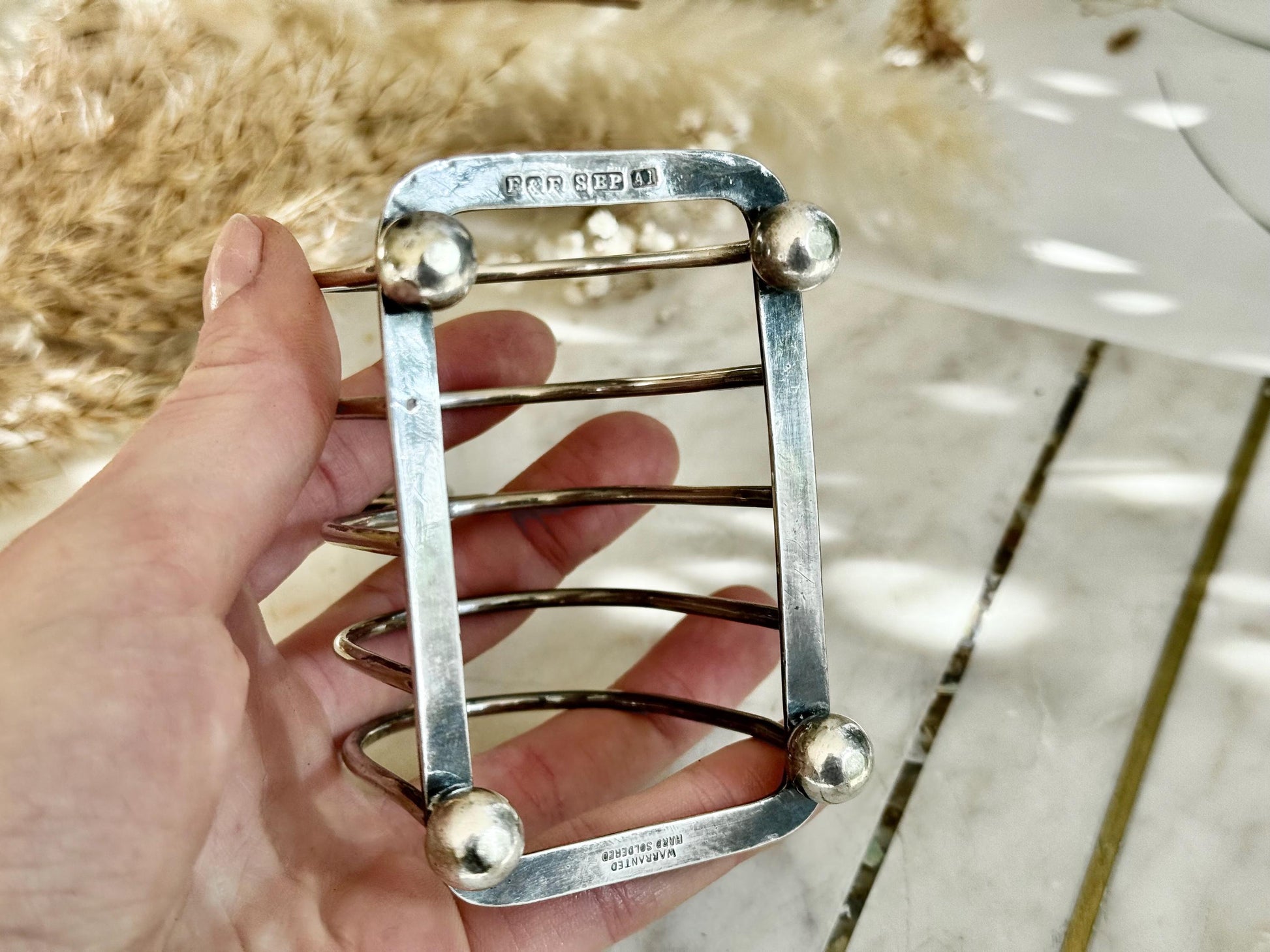 Vintage Silver-Plated Toast Rack by E&R, Five-Bar Arched Design with Ball Feet