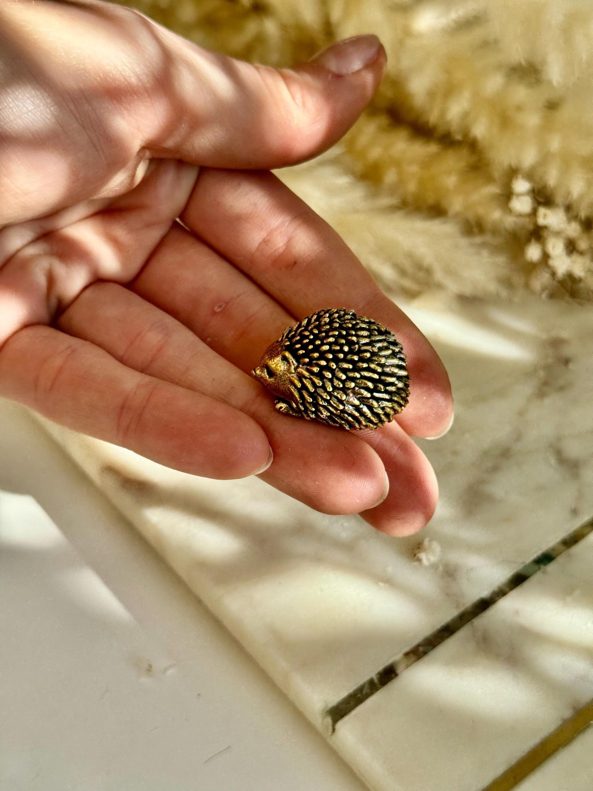 Cute Hedgehog miniature, solid brass hedgehog figurine, Forest animal, Little hedgehog statuette