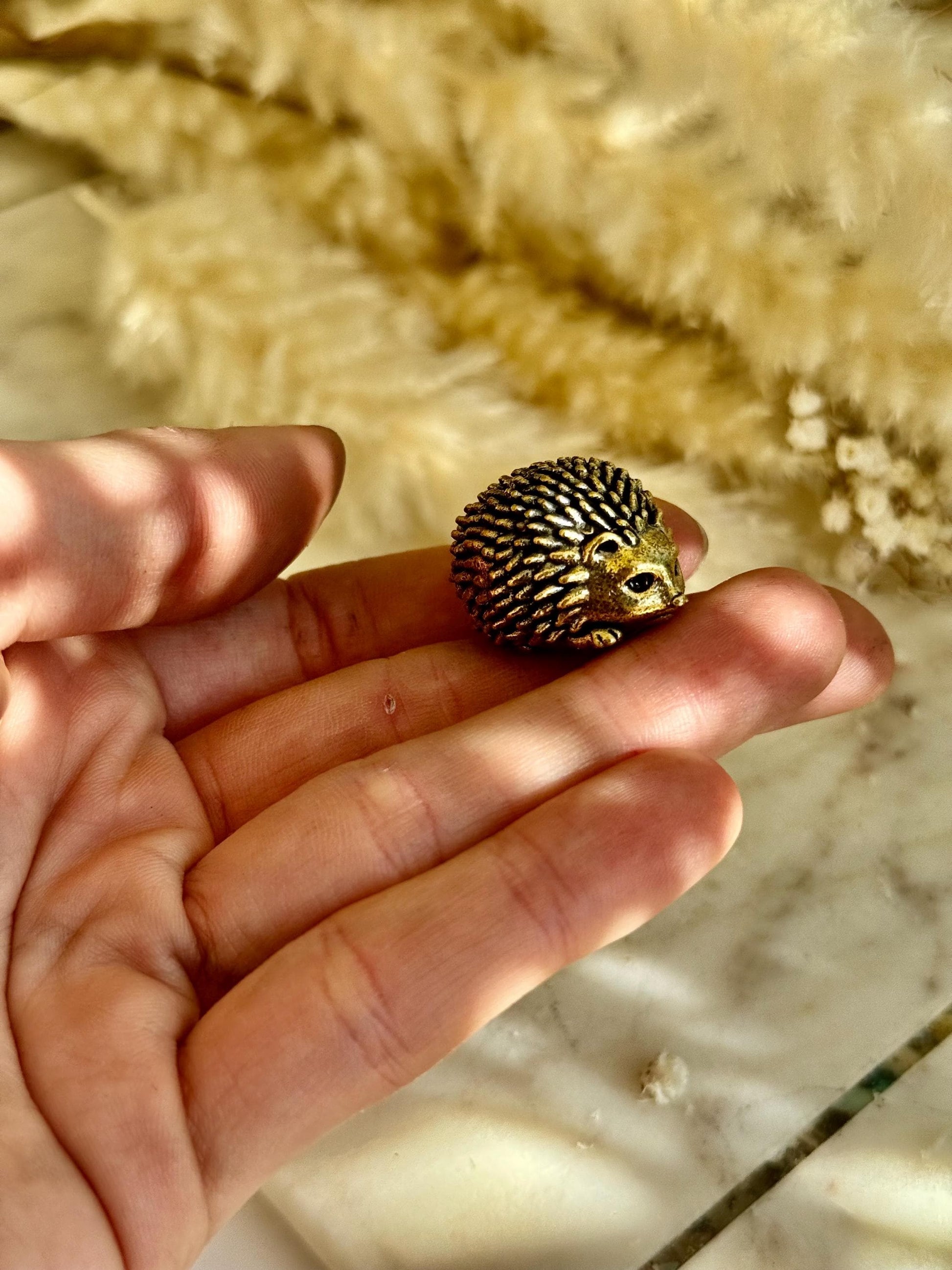 Cute Hedgehog miniature, solid brass hedgehog figurine, Forest animal, Little hedgehog statuette
