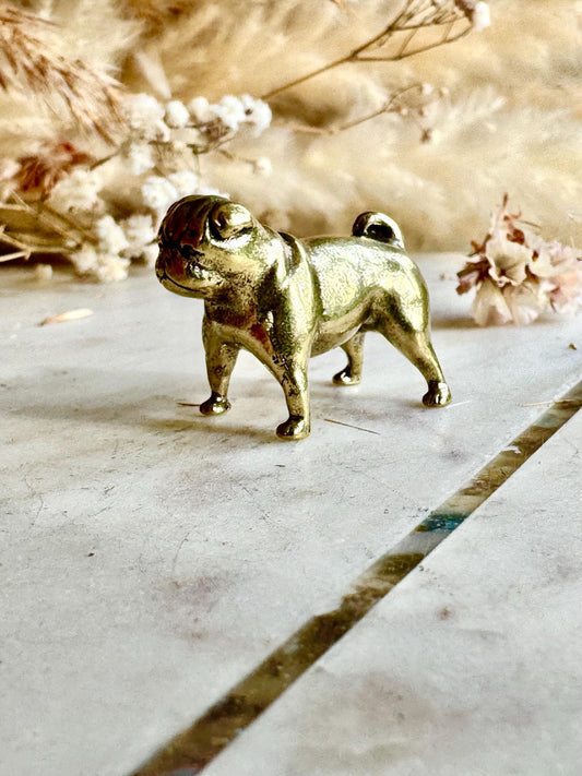Solid brass Miniature Pug Figurine, Solid Brass Dog Statue | Small Pug Style Collectible, Pug Lover Gift