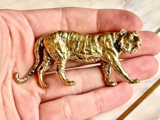 Solid Brass Striding Tiger Figurine – Bold Animal Totem for Desk, Shelf or Altar Decor