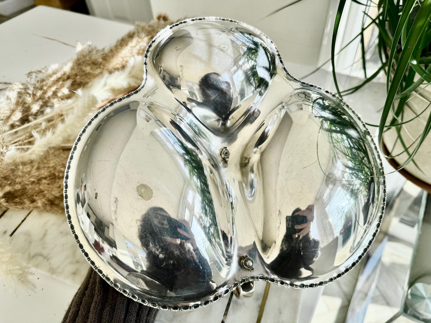 Vintage Silver Plated Hors d’Oeuvres Server with Handle – Made in England by WS&S, English EPNS Silver Plated Three-Part Serving Dish