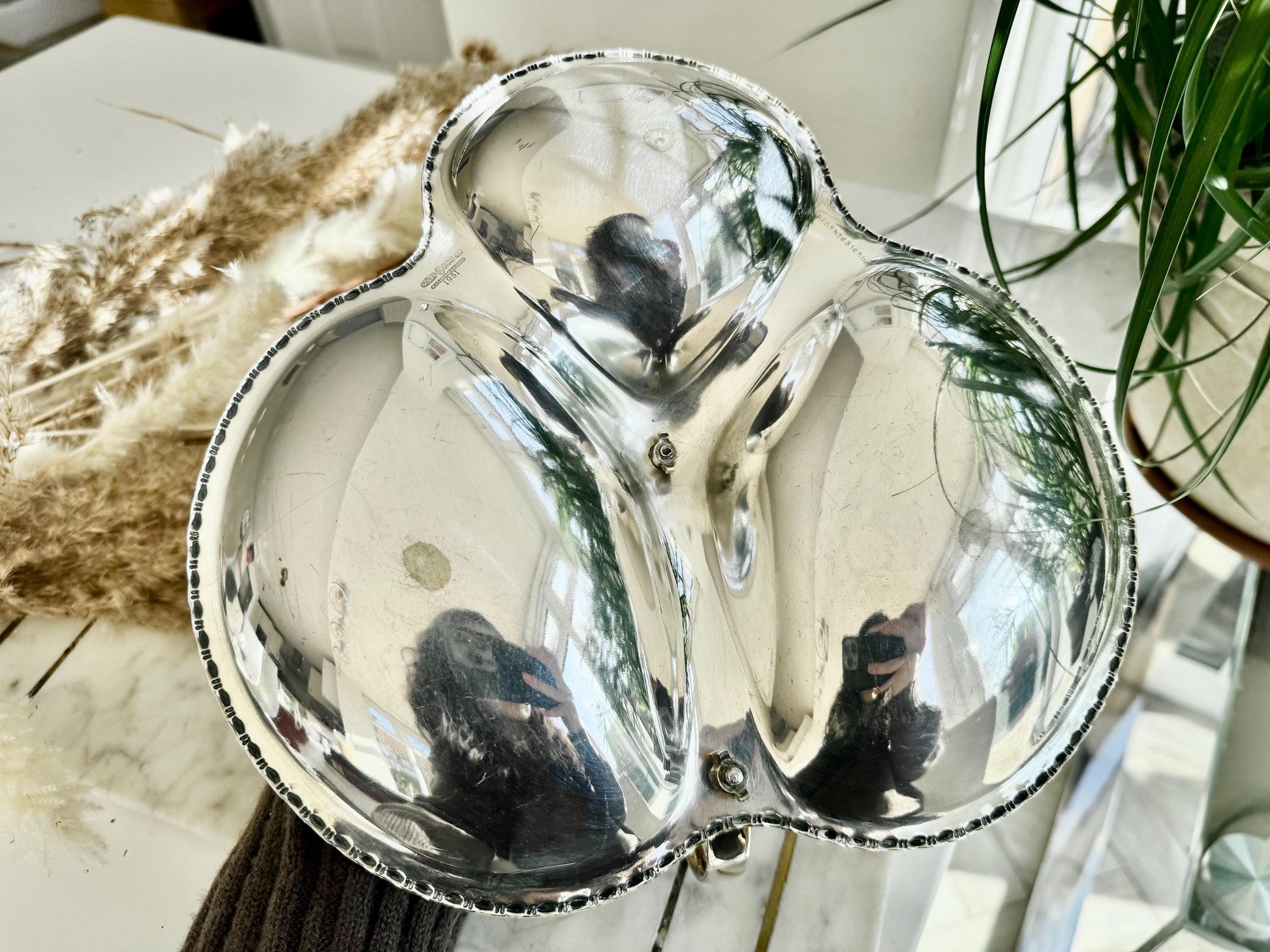 Vintage Silver Plated Hors d’Oeuvres Server with Handle – Made in England by WS&S, English EPNS Silver Plated Three-Part Serving Dish